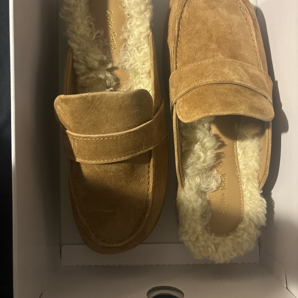 & Other Stories Tan Suede Mules with Cream Lining